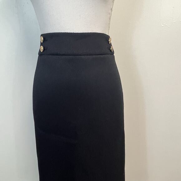 Calvin Klein Black Pencil Skirt Size 12 Knee Length Straight Career Crest Button - Picture 2 of 7